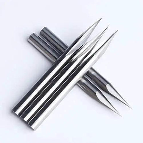 Five Pack One Eighth Inch Shank 30 Degree V Bit And Two Flute End Mill CNC Router Bits For Engraving Wood Metal Acrylic PVC MDF High Precision Carbide Bits For Smooth Finishes By HUHAO