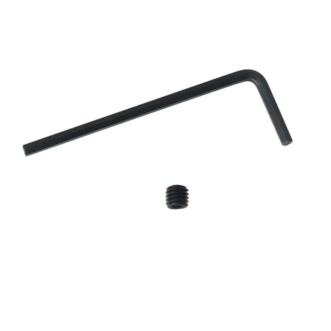 Hex key and set screw from 25-Piece Stainless Steel Socket Set Screw Kit With Allen Head Cup Point Black Oxide Finish 10-32 x 3/16 Inch Includes Hex Key Wrench Great For Machinery Electronics DIY Projects.