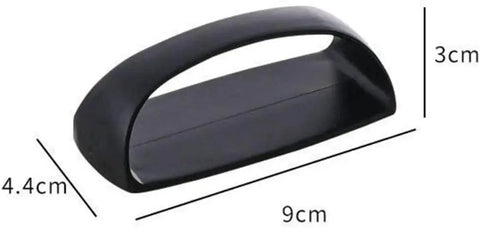 Black adhesive handle dimensions for cabinets and drawers, suitable for smooth surfaces, 9cm x 4.4cm x 3cm, easy tool-free installation.