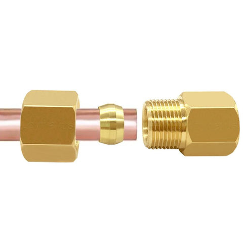 Brass compression union connector, 3/8 in tube OD x 1/4 in compression, female ends, pack of 3