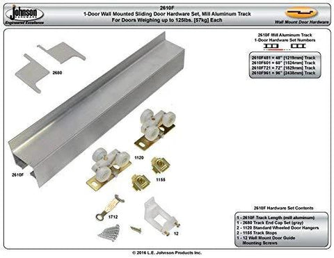1 Door Wall Mount Sliding Barn Door Hardware Kit With Nylon Hangers, 72 Inch Track, Top Hung System, commercial grade aluminum rail