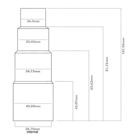 Front view schematic of Odashen 3-pack reducer rubber sleeve step adapters for Kress vacuum; diameters 26.5–40.88 mm