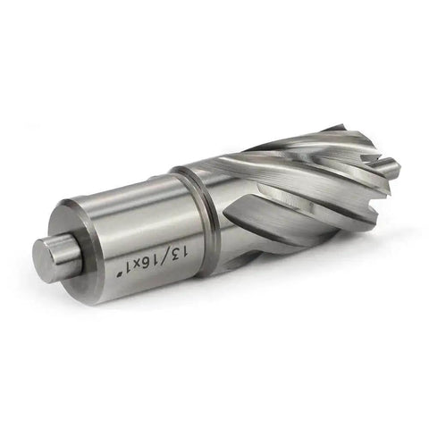 Ultra Fast Thirteen Sixteenth Inch Annular Cutter For Magnetic Drill Press With One Inch Cutting Depth And Three Quarter Inch Weldon Shank Two Flats Pilot Pin And Dual Teeth Thin Walled Design For Big Holes OSCARBIDE