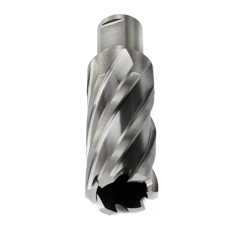 Annular Cutter For Magnetic Drill Press 1-1/16 Inch Diameter With 2 Inch Cutting Depth 3/4 Inch Weldon Shank Two Flats And Pilot Pin Drills Holes Up To Ten Times Faster Than Standard Bits OSCARBIDE, front view
