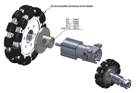 Illustration of Mecanum Wheel Dual Wheel Omnidirectional 5 Inch Aluminum Alloy Hub For Robot DIY Toy Projects with grippy traction features