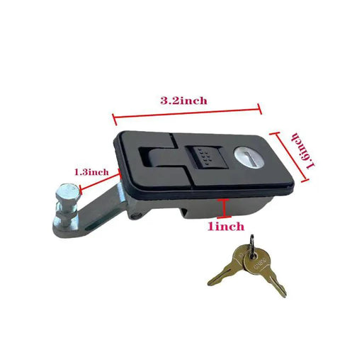 Two Pack Compression Latch Lock For RV Camper Cupboard Doors With Key showing dimensions and two keys