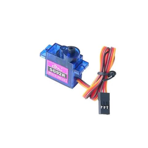 SG92R 9g micro servo motor in blue transparent housing with 3-pin connector