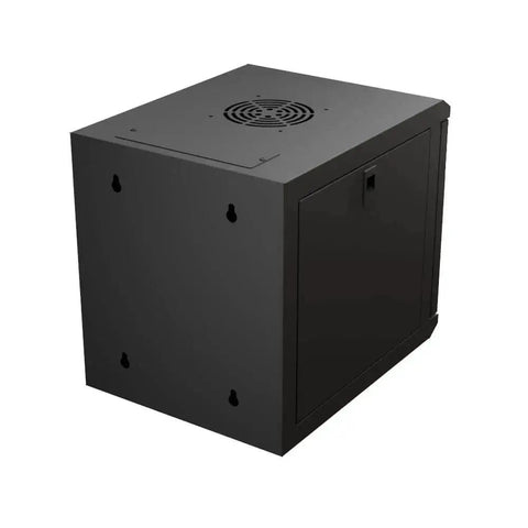 6U 10 Inch Network Server Cabinet With Perforated Door In Black, Wall Mountable IT Rack, 15.75 Inch Deep, angled top view