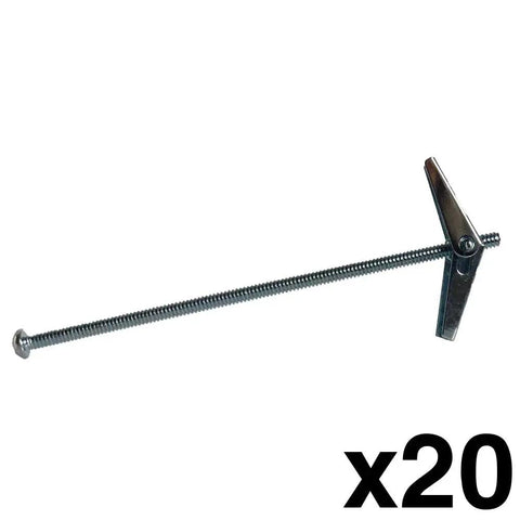 Toggle Bolts Set, 20 Pack, 1/8 Inch By 4 Inch Drywall Anchors, Solid Steel With Zinc Plating, shown assembled