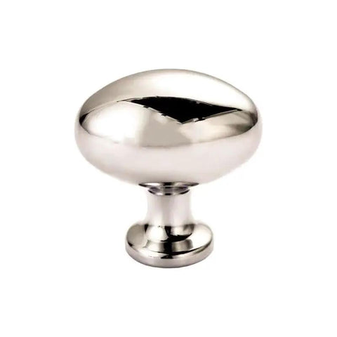 Front view of a polished nickel oval cabinet knob, part of a 10 pack 35 mm zinc drawer knobs for kitchen cabinets, dressers, and wardrobes.