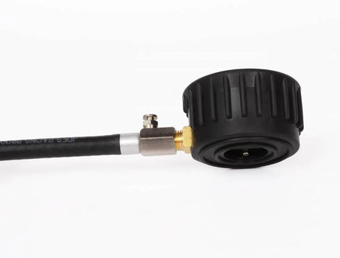 Tire pressure gauge, Joes Racing Pro Tire, analog with hose and brass connector, black housing