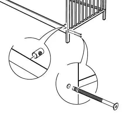 Diagram showing installation of Crib Screws And Bed Frame Bolts Nuts Kit With M6 Bolts In 20 30 40 50 60 70 80mm Seven Sizes Plus Barrel Nuts.