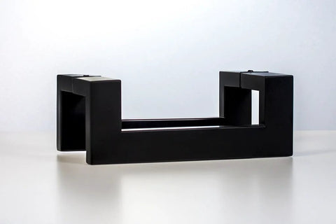 Side view of 12 Inch Stainless Steel Offset Matte Black Door Handles Modern Pulls for exterior and interior sliding doors.