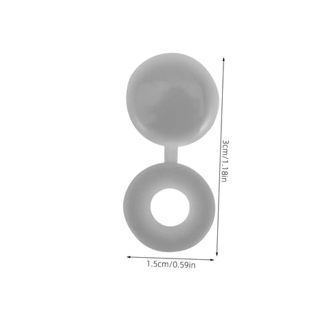 Close-up of 100 Pcs Plastic Screw Caps Protection End Caps Invisible Screw Covers showing dimensions for home and industrial use.