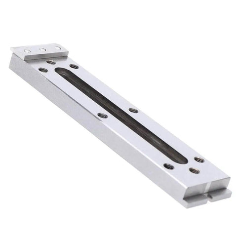 Pro-Grade High-Precision EDM Wire Cut Fixture Jig In S136 Steel With M8 Thread, side view showing steel finish, 8.66x1.97x0.59 inches.
