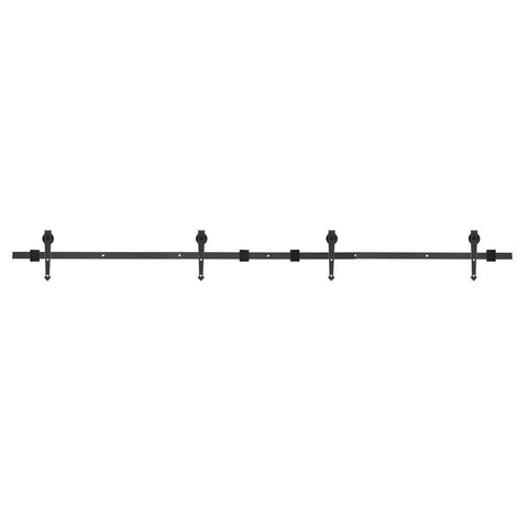 8Ft Heavy Duty Sliding Barn Door Hardware Kit With Single Track Bypass And Double Door Capability Carbon Steel Construction rail