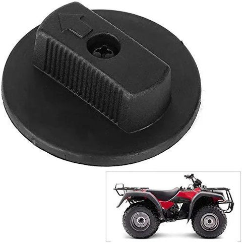 Fuel valve shut-off knob, black round base with ridged lever; ATV image inset