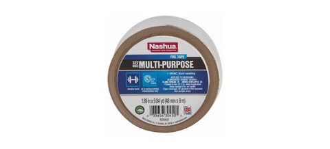 Nashua 322 HVAC multipurpose foil tape on roll, 3.2 mil thick, 48 mm x 9 m, UV and moisture resistant