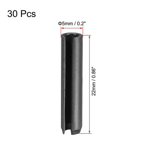 Slotted Spring Pin 5mm By 22mm Plain Finish 65Mn Roll Assortment Kit 30 Pieces For Tools And Machinery Great For Pin Or Dowel Replacement.