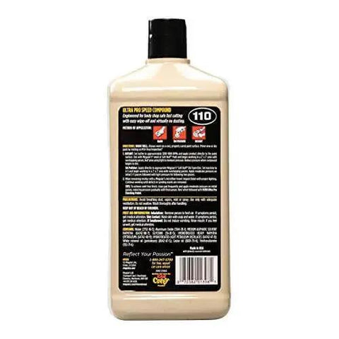 Ultra Pro Speed Compound M11032 Heavy Duty Compound 32 oz bottle back label showcasing instructions and features for scratch removal