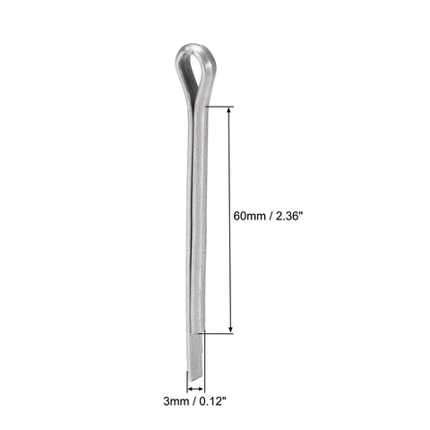 Durable 3mm Split Cotter Pin 60mm Carbon Steel Zinc Plated Two Prongs Fastener Clip With Key For Tight Secure Hold Heavy Duty Built To Last