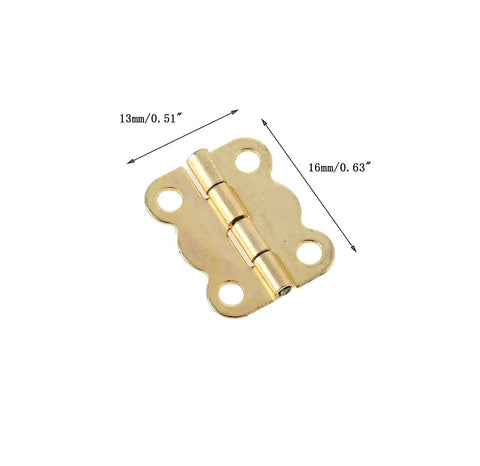 Dope Retro Gold Butterfly Hinges Set 0.63 By 0.51 Inch Mini Box Hinges with four holes shown in close-up view