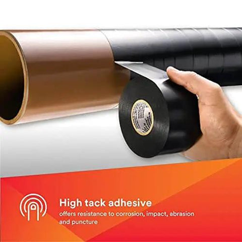 Applying All-Weather Vinyl Corrosion Protection Tape 50, 2 in x 100 ft, Black PVC, 10 mil, on a pipe for insulation and protection