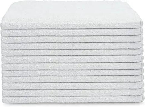 Stack of White Shop Towels B Grade Rags 60 Pcs 20x40 Inches In A Box For Industrial Auto Garage Cleaning And Commercial Use