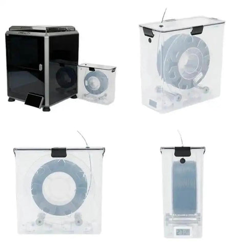 Air Tight Filament Dryer Box With Moisture Resistant Build And Real Time Monitoring For PLA And ABS Filaments Keeps Your Spools Dry And Ready To Print Filament Holder Included, front and side view