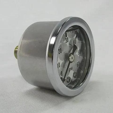 60 Psi Oil Pressure Gauge For Harley Davidson Bobber Chopper And Cafe Racer Builds, stainless steel case, side view