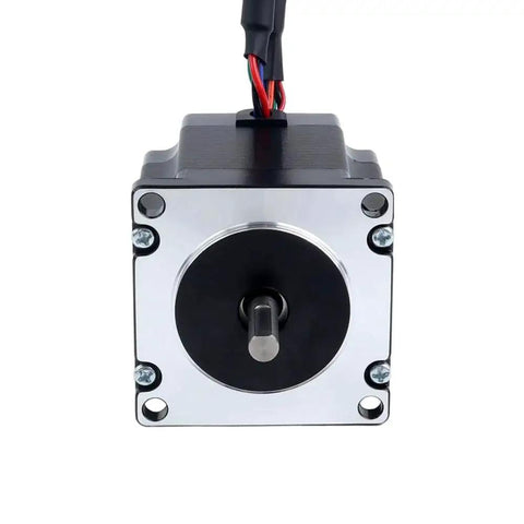 Front view of Compact Nema 23 Closed Loop Stepper Motor With Magnetic Encoder 1000 PPR And 4000 CPR, 1.20 Nm Holding Torque, black casing.