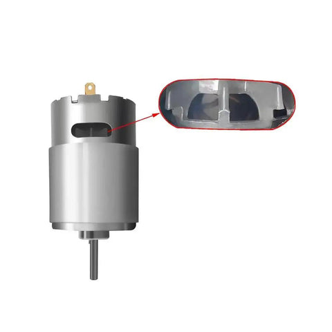 Close-up of Two Pack 12V RS550 15000RPM Electric Drive Motors For Ride On Cars Upgrade 18V Compatible DC Motor Round Shaft High Torque