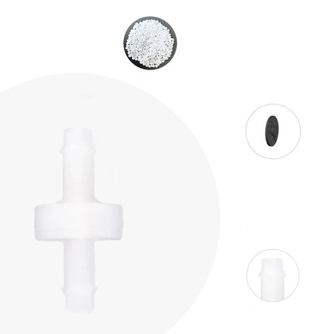 BBTUS PVDF 1/4in (6mm) one-way check valve for ozonator, white plastic spa water line with barb fittings