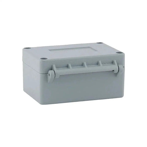 Rugged IP66 Waterproof Cast Aluminum Junction Box for outdoor electronic projects with a grey weatherproof design, side view.