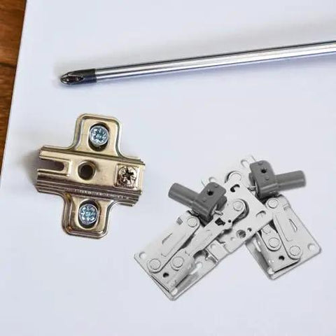 Soft Close 45 Degree Cabinet Door Hinges With Spring Loaded Tip-Out Pivot For Furniture 1 Pair No Slam Quiet Slow Close Kitchen Cabinet Hardware Hemobllo on white table with screwdriver