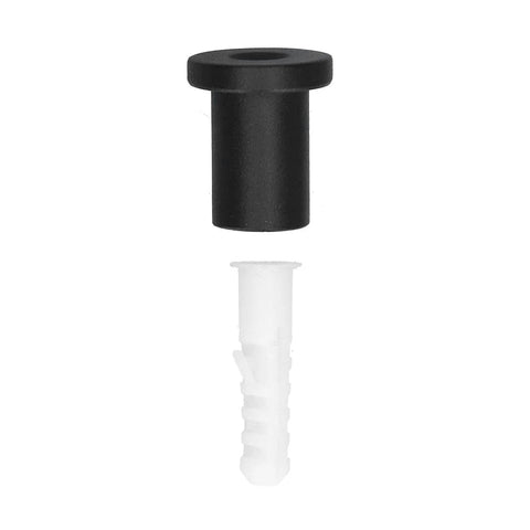 Sliding Barn Door Track Spacer Kit Made From Carbon Steel, Heavy Duty Rock Solid Rust Proof Wall Mounting Set With Gaskets For Secure Install, showing black spacer and white anchor