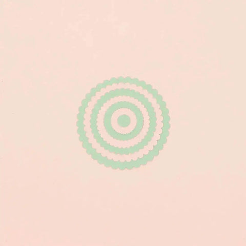 Mini Die Set For Scrapbooking And Card Making - 7 Scalloped Circle Dies, showing concentric circles for easy cut craft essentials