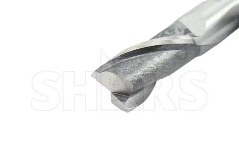 Close-up of Seven Eighths Inch HSS Two Flute Center Cutting End Mill With Three Quarter Inch Shank And One And A Half Inch Flute Length Model 4046014