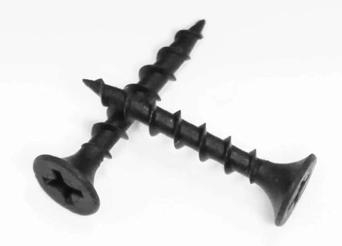 Two black Number Six By One Inch Black High Hardness Drywall Screws With Coarse Threads For Drywall To Wood Or Metal Studs