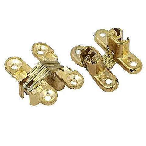 2Pcs Gold Cross Hinges Zinc Alloy Hidden Concealed Gate Hinges For Folding Doors Windows Cabinets And Furniture Durable Quiet Operation Easy Install Invisible Hardware For Modern Home Projects
