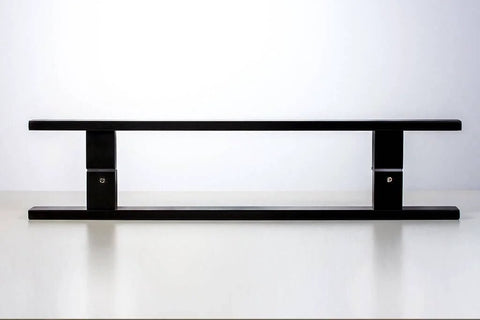 32 Inch Two Sided Stainless Steel Modern Entry Door Handles Matte Black Painted Finish External Internal Pull Push Bar For Single Or Double Doors Sliding Barn Door Hardware Rectangle Flat Bar. Side view showing the matte black finish and rectangular design.