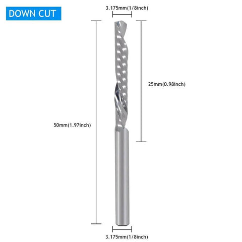 Down Cut Single Flute End Mill Bit Set For CNC Router Pack Of Five One Eighth Inch Shank One Eighth Inch Cutting Diameter