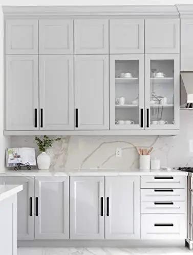 Modern kitchen with 10 Pack 5 Inch Square Cabinet Handles Matte Black Drawer Pulls For Cabinets And Cupboards