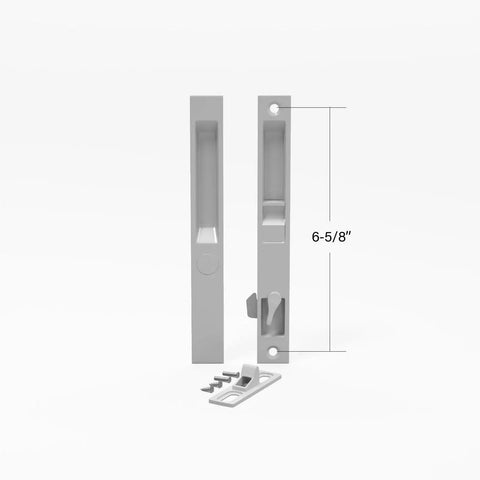 Sliding Glass Patio Door Handle Set Flush Mount Non-Keyed With 6-5/8 Inch Screw Hole Centers White DL-502 Replacement Hardware
