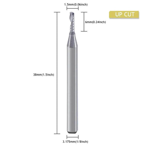 Solid Carbide Upcut Router Bit 1/8 Inch Shank Single Flute O Flute End Mill Cutter for Acrylic PVC MDF Plastic Cutting