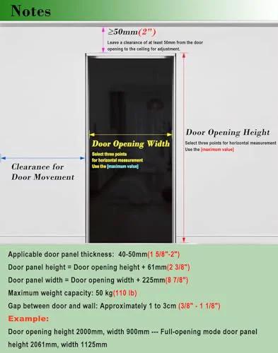 Diagram displaying measurements for Sliding Barn Door Hardware Kit With Soft Close Mirrored Trackless System For 24 To 48 Inch Doors Concealed Ghost Design Easy Install Floor Guide Replacement Parts For Smooth Quiet Operation installation.
