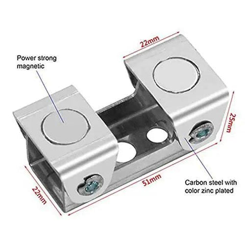 V Type Welding Jig Magnetic Clamps Fixture Set showing close-up of adjustable weld holders with V pads and dimensions.