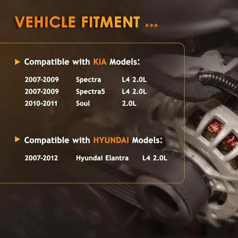 Direct Fit DIY-Friendly Bolt-On Alternator Replacement For Hyundai Elantra 2.0L 2007-2012, Kia Soul 2010-2011, Spectra 2.0L 2007-2009