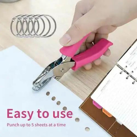 Durable 1/4 Inch Single Hole Punch For Crafts And Office Tasks, Handheld Metal Circle Cutter With Soft Grip, Includes 5 Clamp Rings