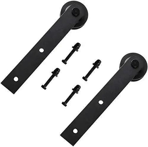 Sliding Barn Door Hardware Kit With I Shape Antique Rollers And Straight Track In Black Frosted Finish Supports Single Wood Doors Up To 105kg